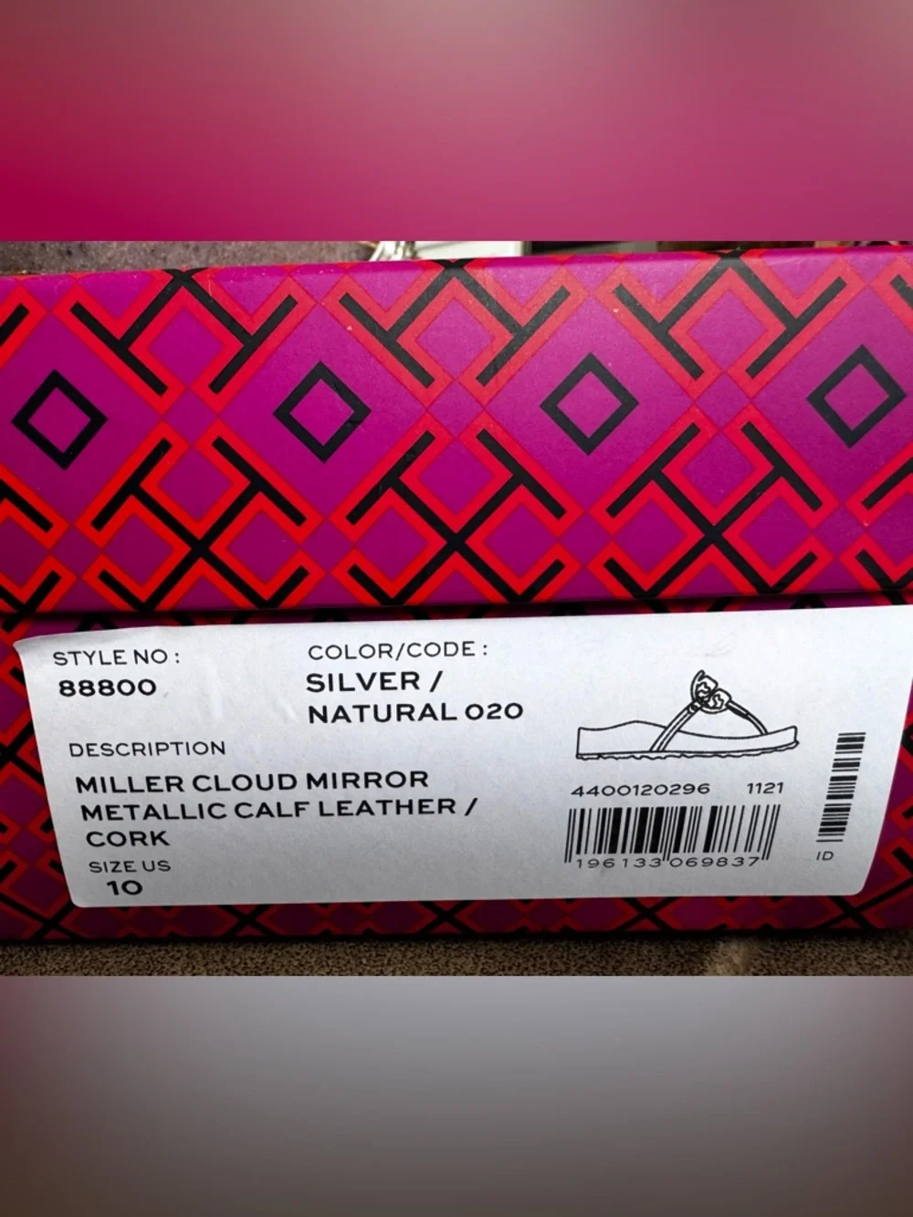 Tory Burch Miller Cloud Metallic Silver Calf Leather Women’s Size 10